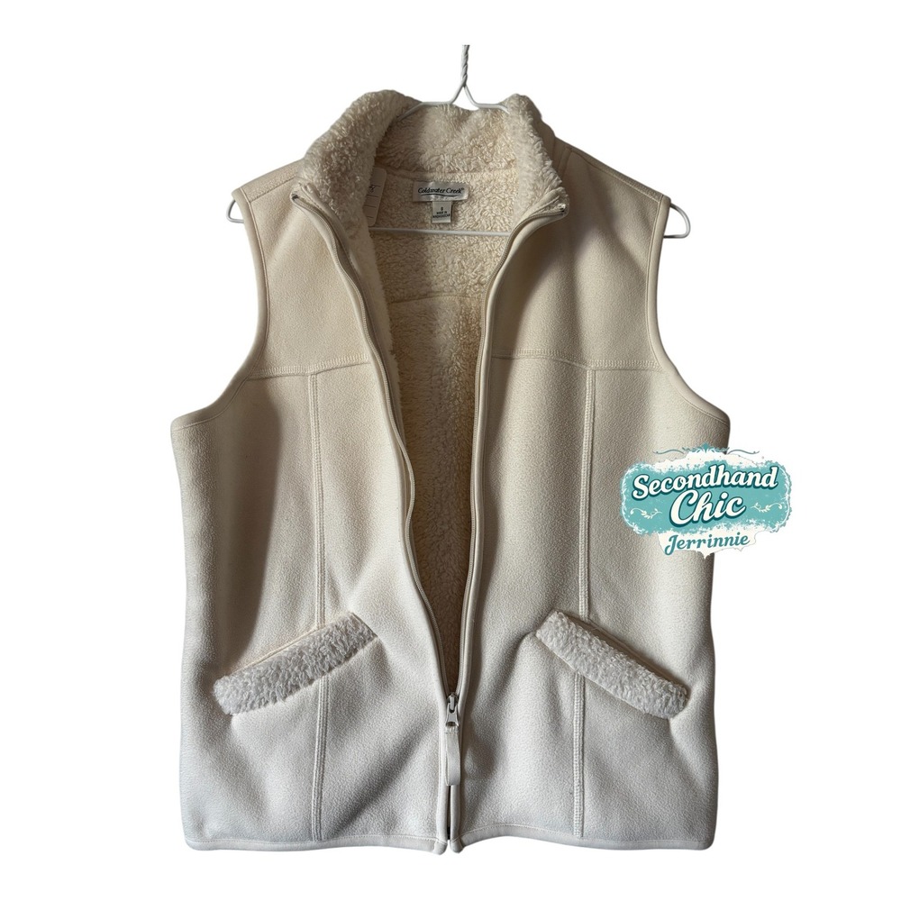 Coldwater Creek Womens Cream Sherpa Lined Fleece Vest Full Zip Ivory Small